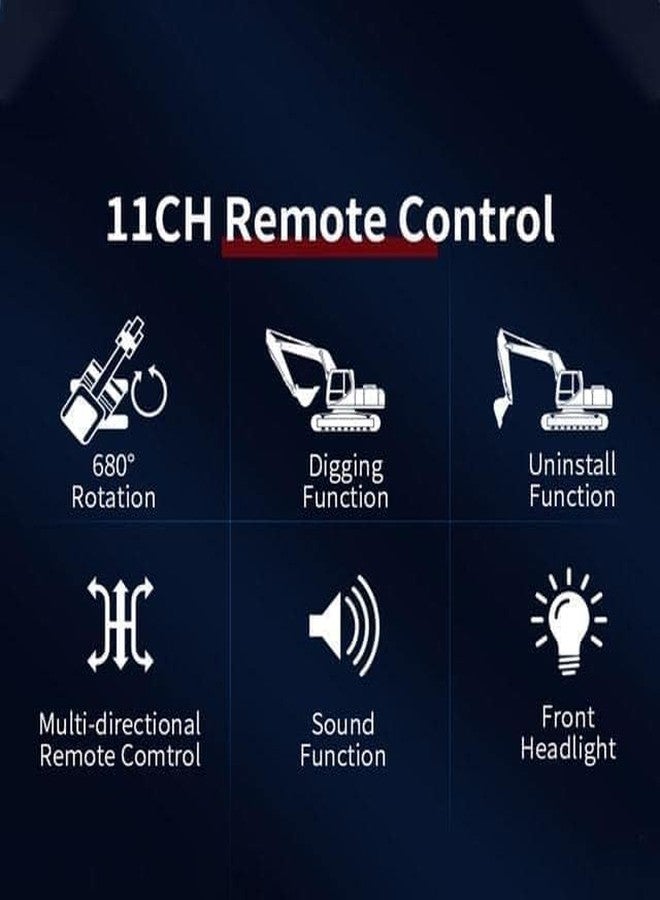 JOYJAY RC Excavator 11 Channel RC Excavator Truck Toys Metal Shovel, 1/20 Scale Remote Control Construction Vehicles Tractor, 2.4Ghz Boy Toy Gift for Kids and Adults, Yellow - Image 4